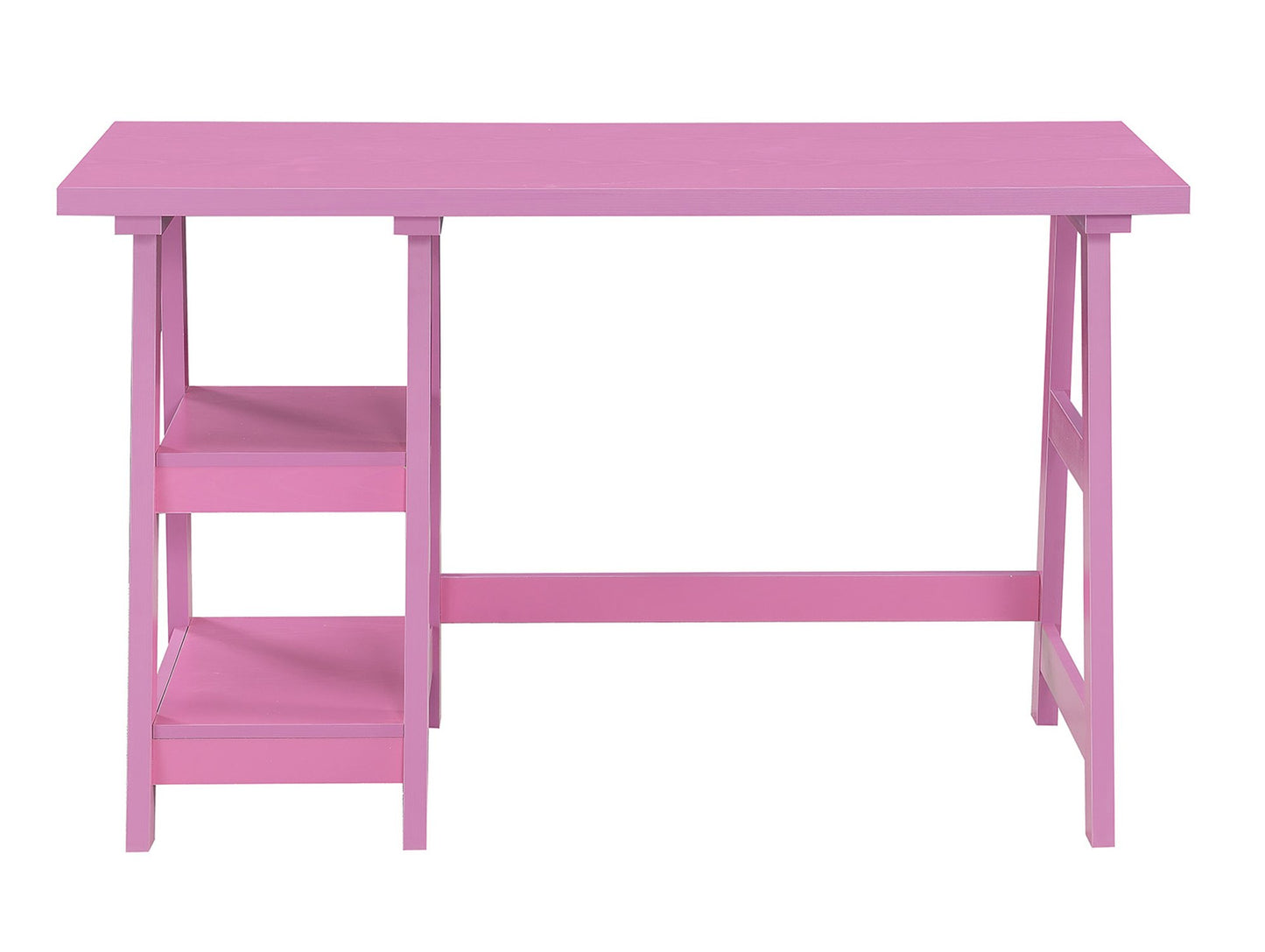 Convenience Concepts Designs2Go Trestle Desk 47" - Modern Desk or Vanity with Shelves, for Office, Dorm, Living Room, Pink