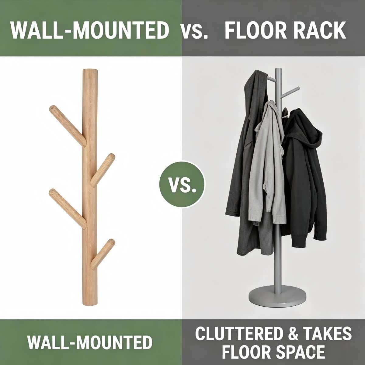 VAWNKUKN Tree-Shaped Wall Mounted Coat Rack (2-Pack) Vertical Hat Rack for Wall, Space-Saving Coat Rack Wall Mount for Entryway, Bedroom, Clothes Rack Wall Mount（Nature
