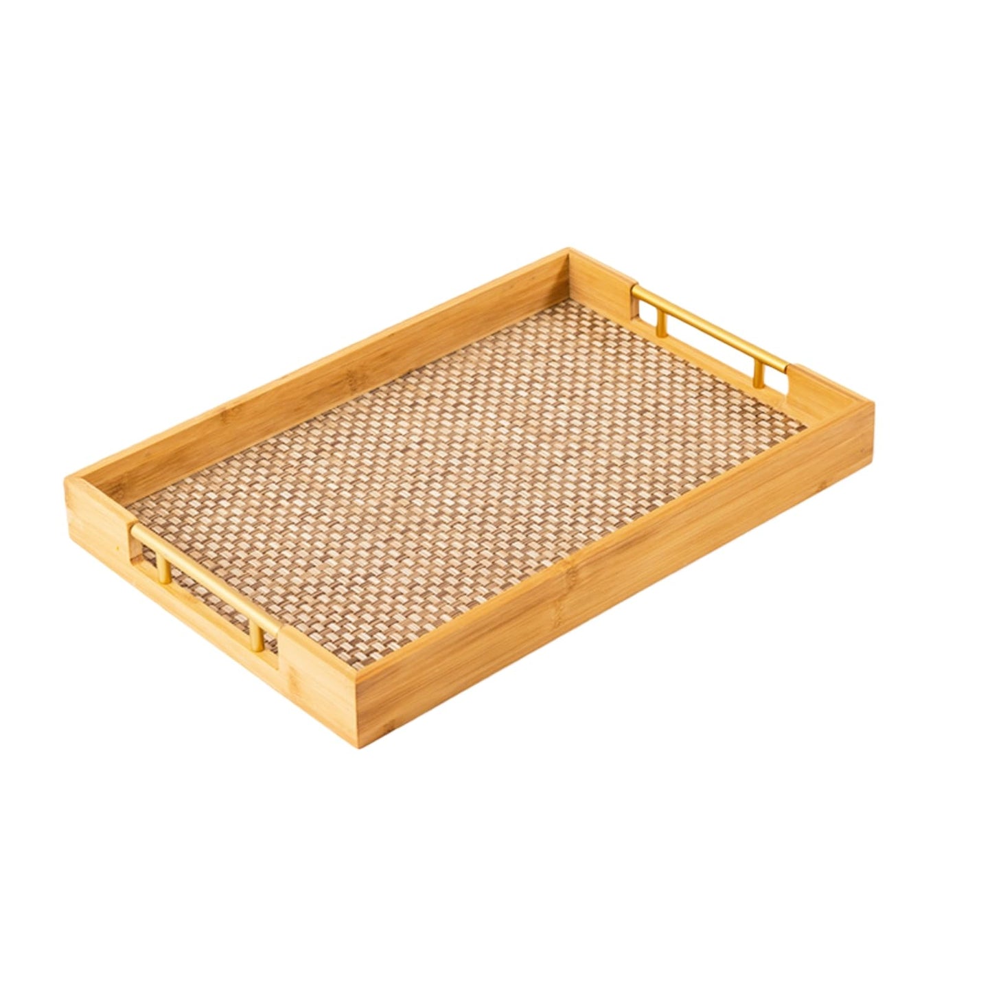 17.7x12in Bamboo Trays with Metal Handles Suitable for Bamboo Tray for Bathroom Coffee Tables Breakfast Dinner Kitchen Barbecue Ottoman Storage Tray