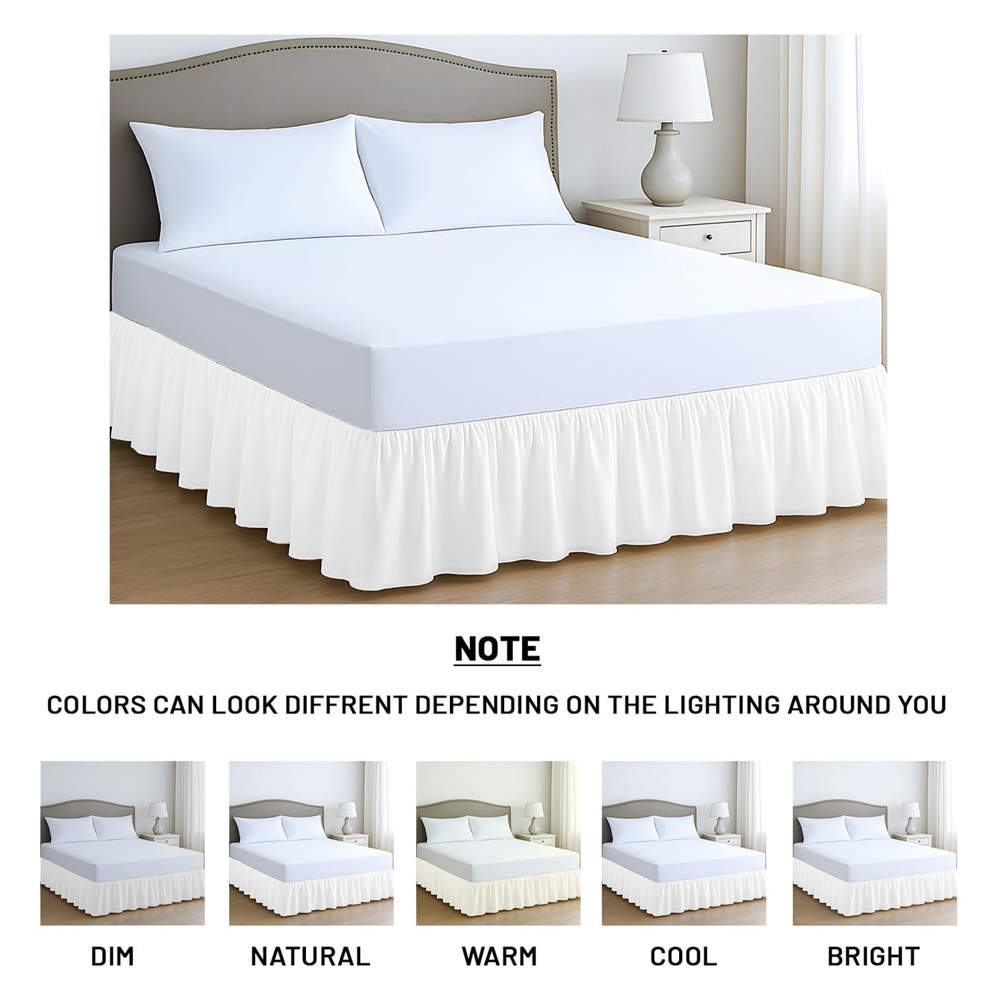 SGI Bedding 16 Inch Drop Ruffled Bed Skirt Cal King Size - Classic Gathered Styling, Platform Style Dust Ruffle with Secure Fit, Split Corners, Wrinkle-Resistant Microfiber - White