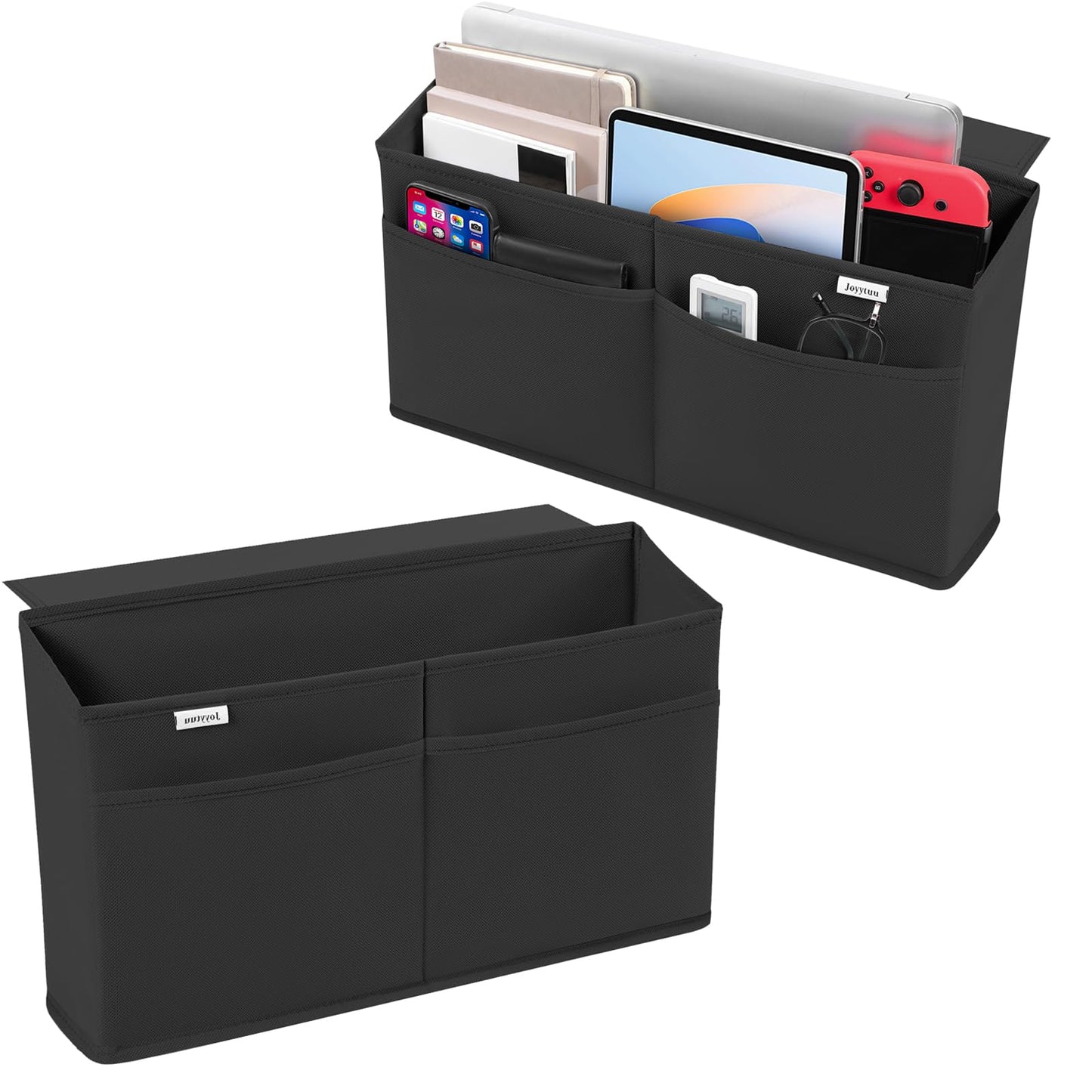 JOYYTUU 2 Pack Desk Side Hanging Organizer, Adhesive Storage Bag with Pockets for Magazine Ipad Notebook, for End Tables Home Office Desks Computer Workstations Dressing Table, Black