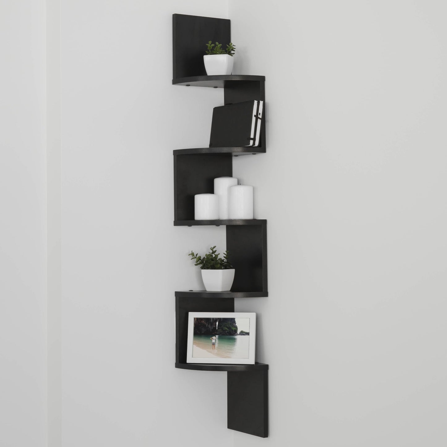 Danya B. XF11035BK Large Decorative 5-Tier Corner Floating Wall Mount Display Shelving Unit - Black