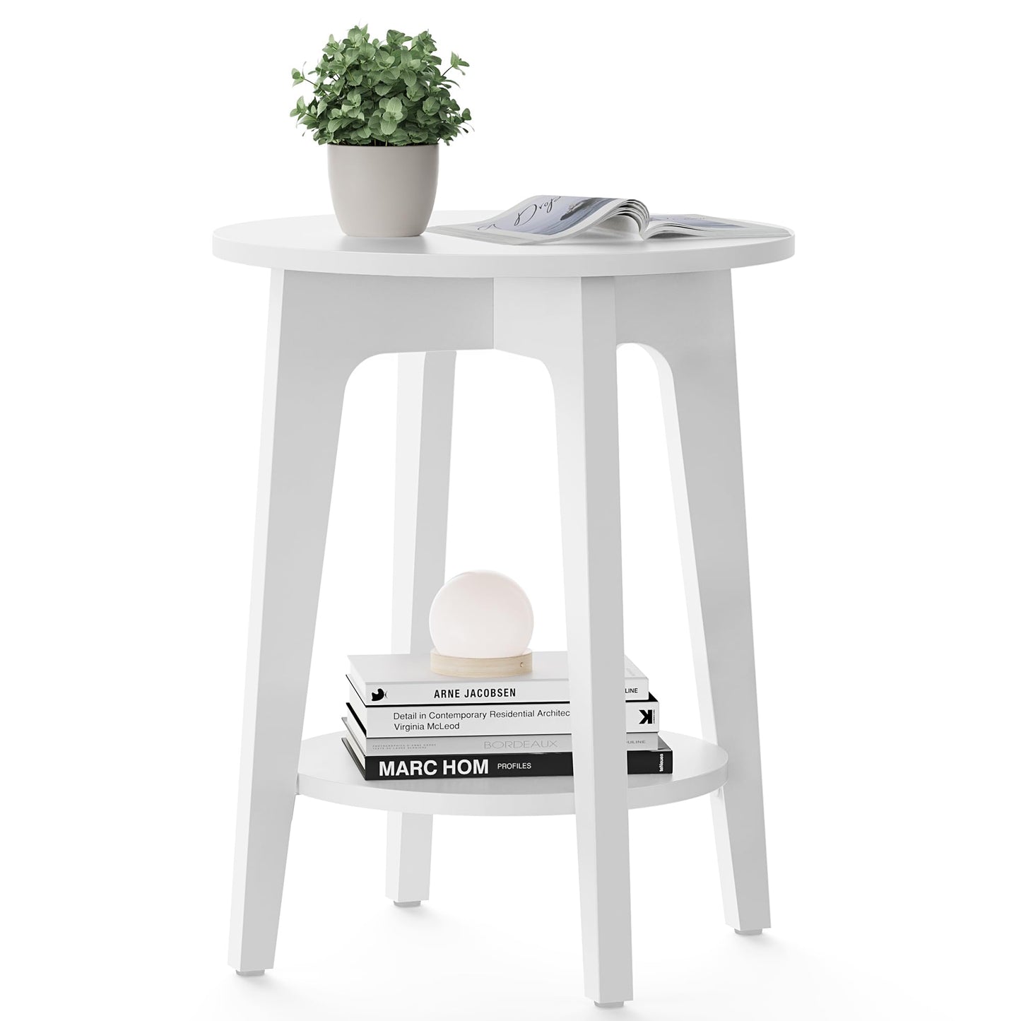 VASAGLE MAEZO Collection - Side Table, 2-Tier Small Round End Table, Nightstand with Tapered Legs, Curved Transitions, for Small Spaces, Living Room, Bedroom, Cloud White ULET283T14