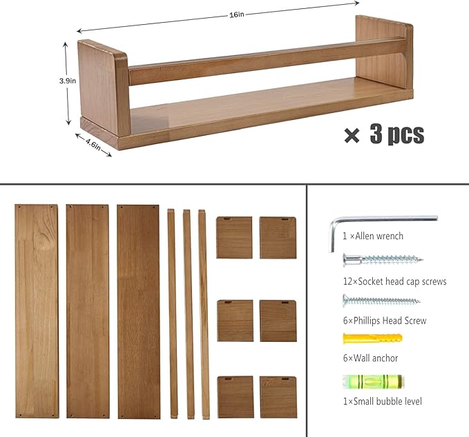 AZSKY Nursery Book Shelves for Wall Bookshelf for Kids Wood Floating Book