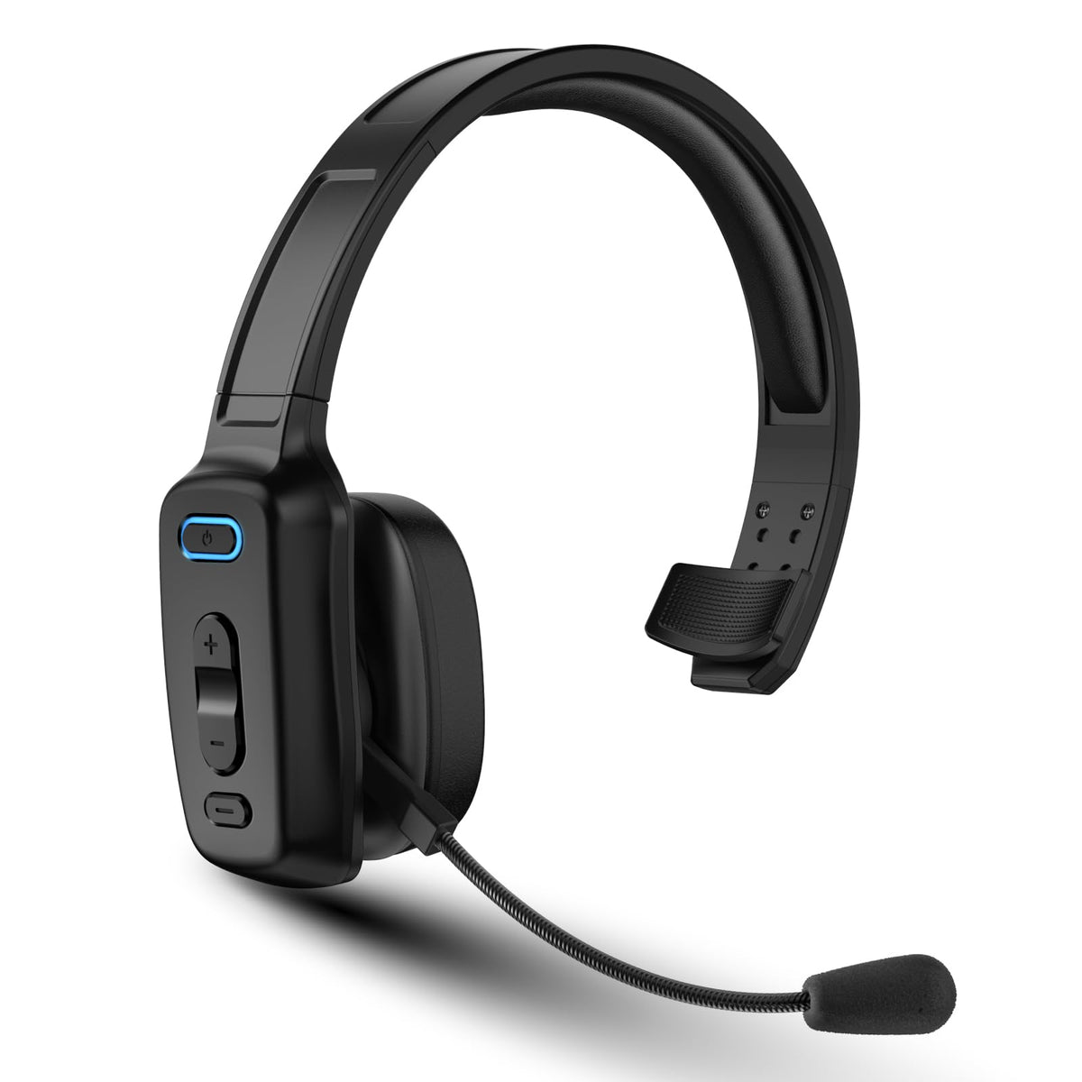 Bluetooth Headset, 60hrs AI Noise Canceling V5.2 Over Head Headphones, Single Ear Trucker Wireless Headset with Mic, Mute Button, Multipoint, for Phones PC Computer Truck Driver Office Work - Black
