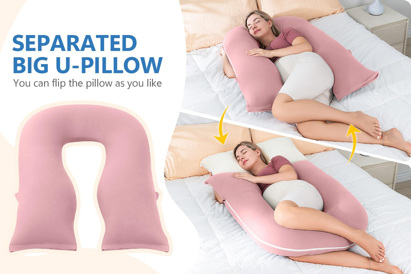 INSEN Pregnancy Pillows, Multi-use Maternity Pillows for Sleeping and Nursing, U Shaped Pillow for Adults (Cooling Tencel-Pink)