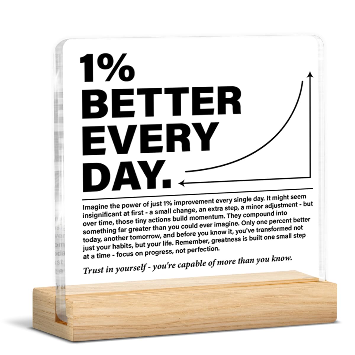 Inspirational Office Home Desk Decor 1% Better Every Day Clear Acrylic Desk Decorative Sign, Motivational Gifts for Coworker Employee Friend