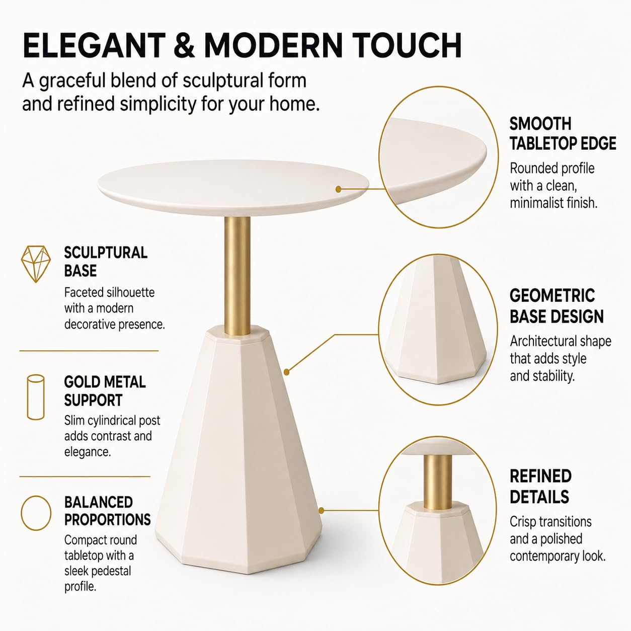 goldwork Round Wood Side Table, Set of 2, Coffee Nightstand Cocktail Drink Modern Accent Circle End Table, Wood Pedestal Base for Living Room, Bedroom, Small Spaces, Offices, Ivory
