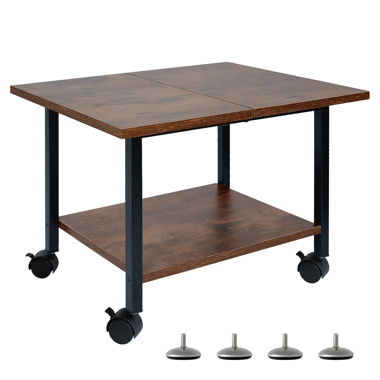 SwaaVee Printer Stand, 2-Tier Under Desk Printer Stand, Printer Cart with Wheels for Home, Office, Heavy-Duty Storage Shelf, Rustic Brown