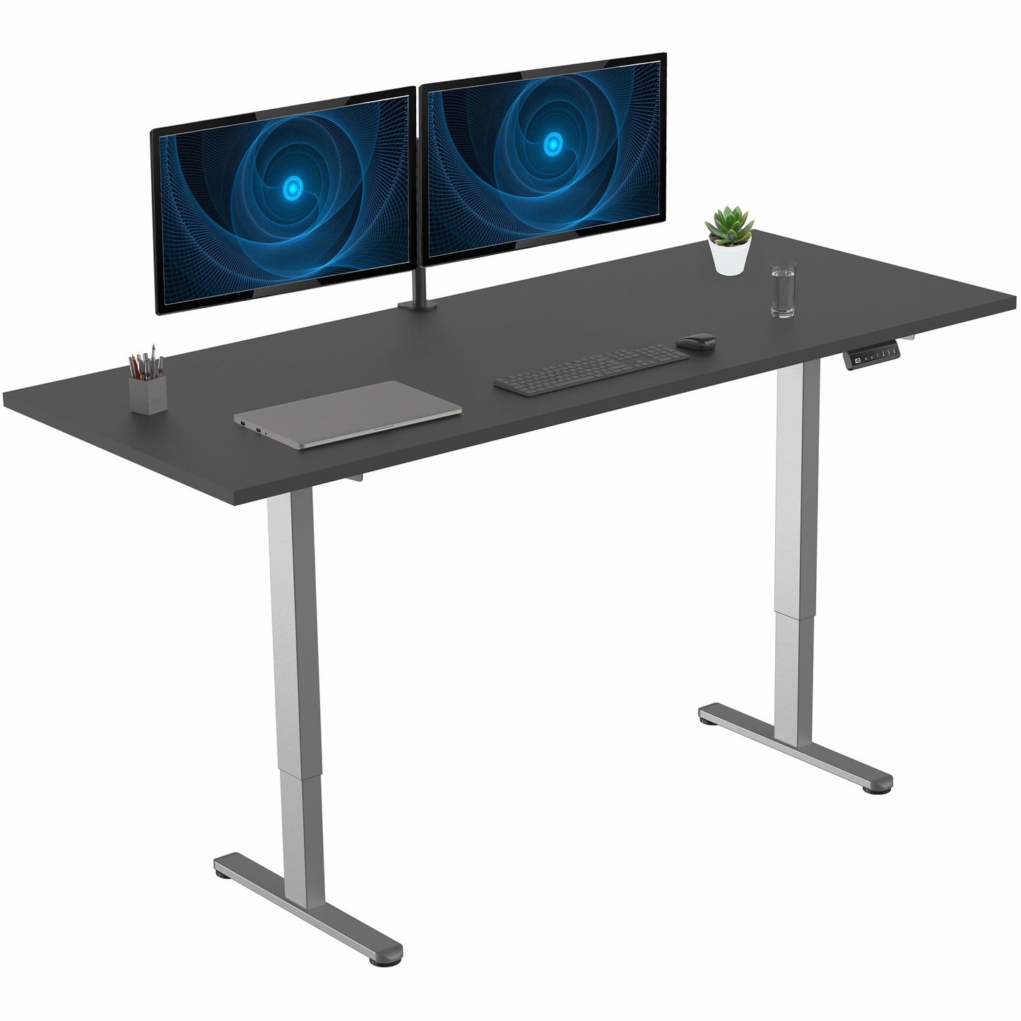 VIVO Electric 71 x 30 inch Square Edge Standing Desk, Dual Motor Memory Controller Height Adjustment, E2B-S Series, Black Top Gray Frame, DESK-KIT-E2G71S-B