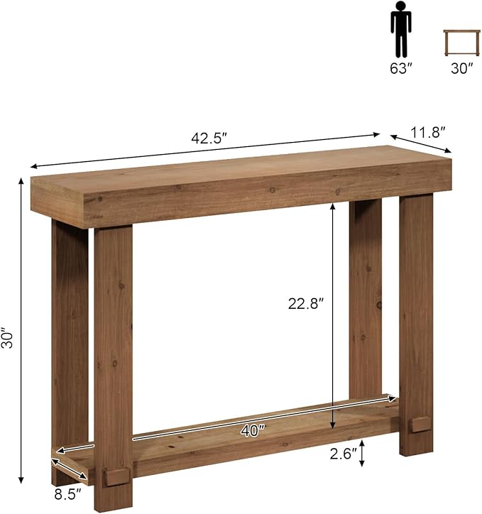 WINWYY Solid Wood Console Table, 42.5" Farmhouse Entryway Tables Thickened