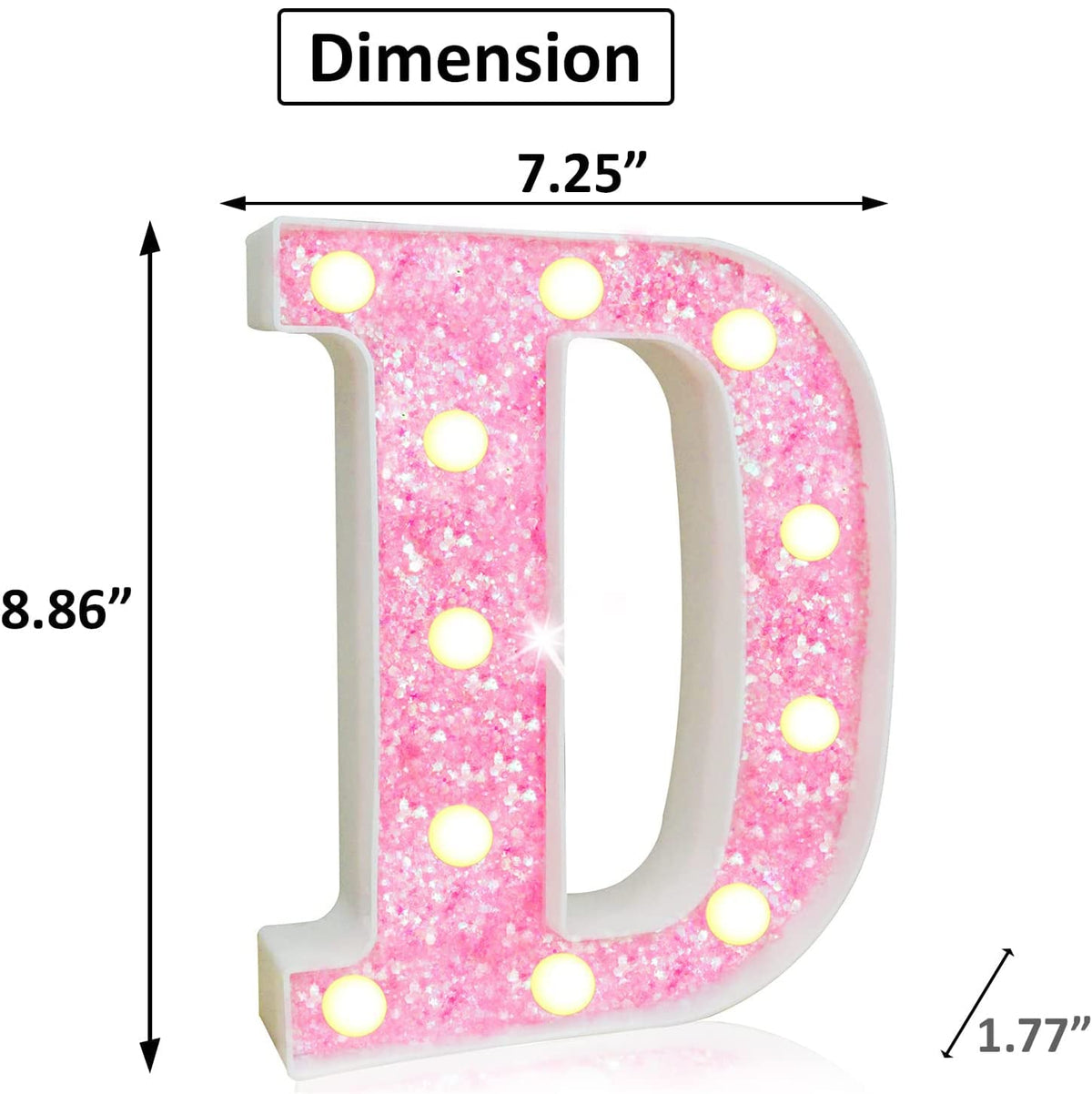 Light Up Letters, Glitter Alphabet Letter Sign Pink LED Marquee Letter Lights Battery Powered for Night Light Girls Bedroom Birthday Party Wedding Home Christmas Decorations Gift for Her-Pink D