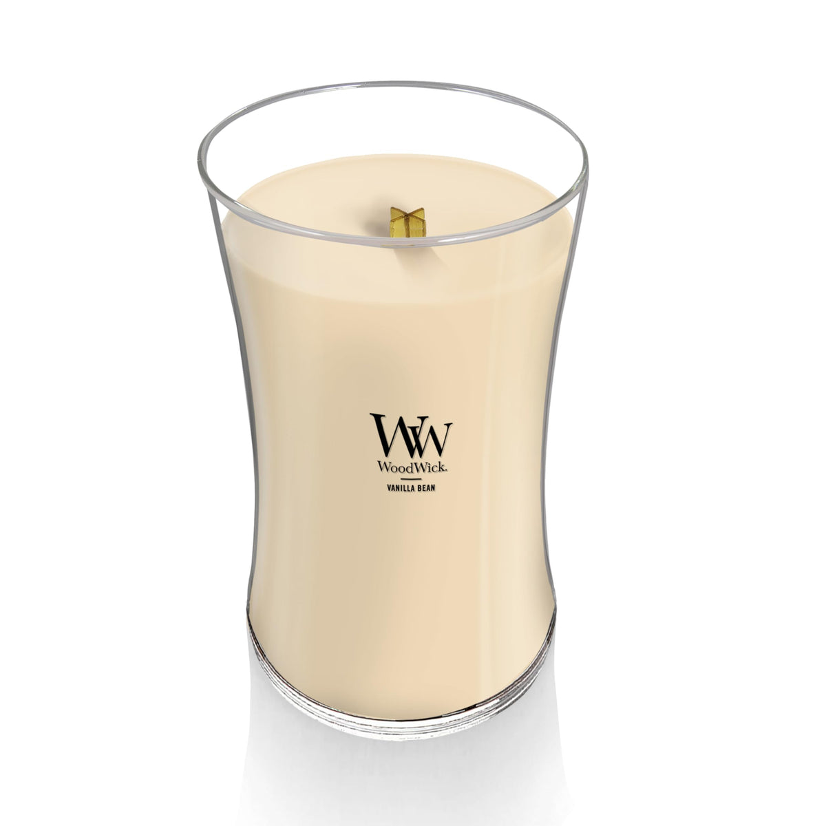 WoodWick Vanilla Bean Holiday Candle Gifts for Women and Men, 21.5 oz Large Hourglass Candle with Crackling Wick