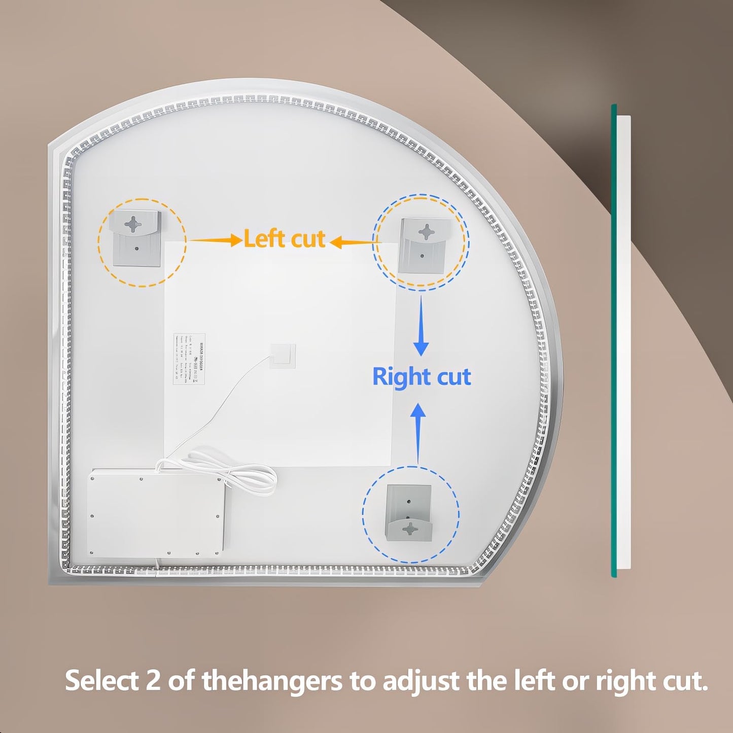 Niccy 32" Half Moon LED Mirror for Bathroom, Backlit/Front Lighted, Irregular 1/4 Round Lighted Mirrors with Bedroom Wall-Mirror, Frameless-Mirror for Entryway, Anti-Fog, Dimmable, Makeup-Mirror