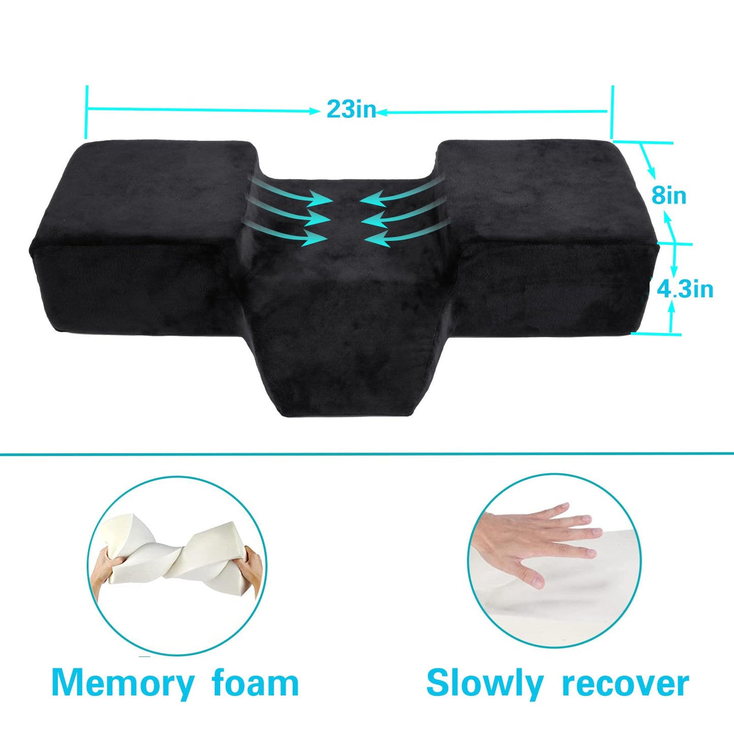 Mobaigift Beauty Salon Curved Memory Foam Bed Pillow, Lash Pillow for Eyelash Extensions Ergonomic Neck Pillow with Neck Back Head Support(Black)