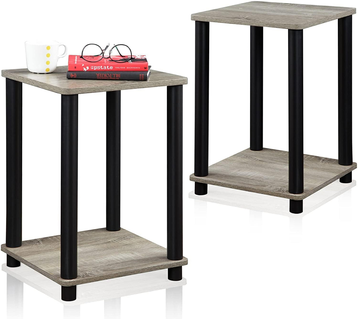 FURINNO Stylish End Table, French Oak Grey/Black,2-Pack (2-99800GYW)
