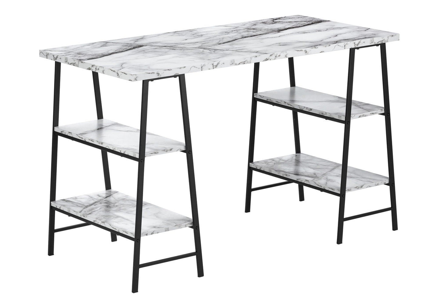 Monarch Specialties I 7527 Computer Desk, Home Office, Laptop, Storage Shelves, 48" L, Work, Metal, Laminate, White Marble Look, Black, Contemporary, Modern