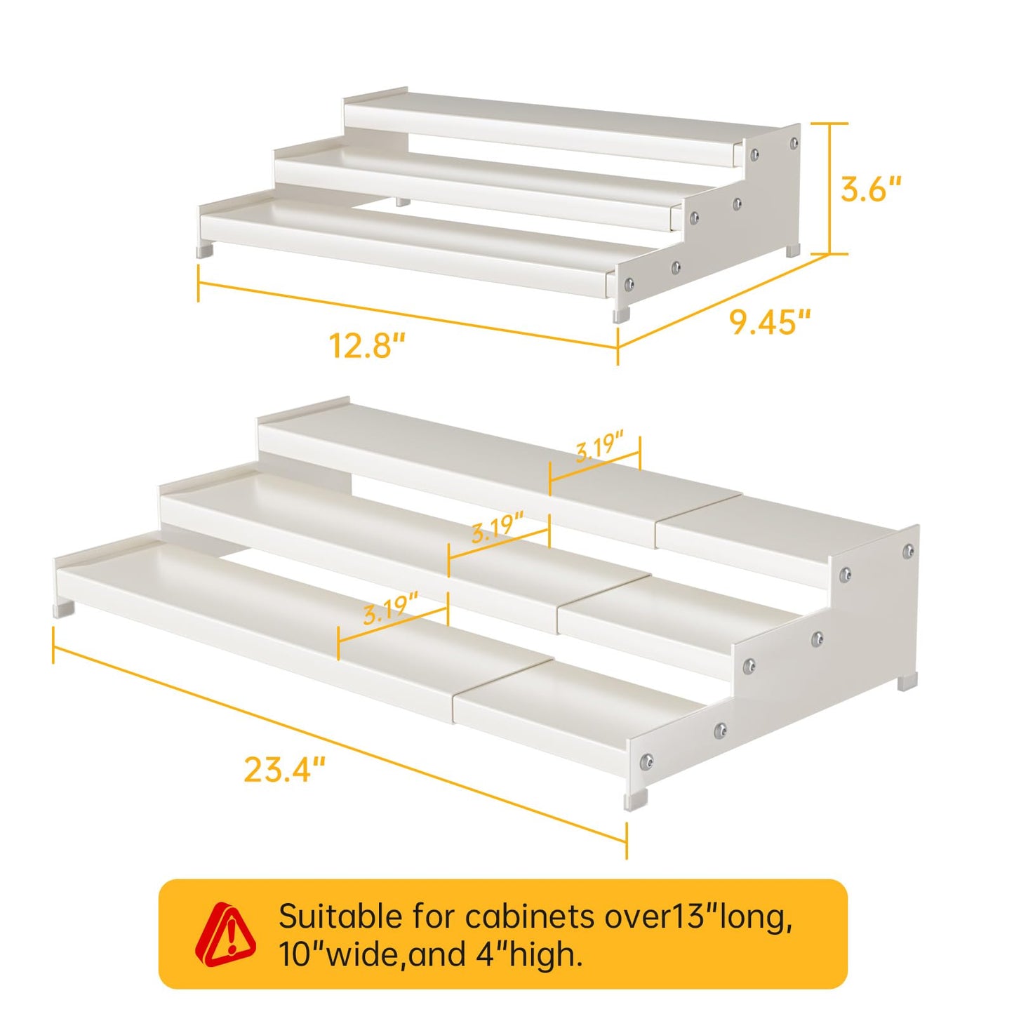 Expandable Carbon Steel Spice Rack Organizer for Pantry, Adjustable 3-Tier Ladder Shelf,Holds Up to 24 Cans,Kitchen Countertop Organizer, Rustproof Storage Rack for Spices, Cans, Sauces & Dry Goods