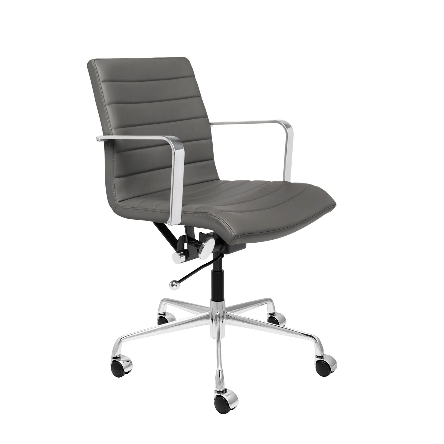 Laura Davidson Furniture SOHO II Ribbed Office Chair - Mid Back Desk Chair, Ergonomically Designed with Arm Rest & Swivel, Made of Faux Leather, Dark Grey, Computer Chair