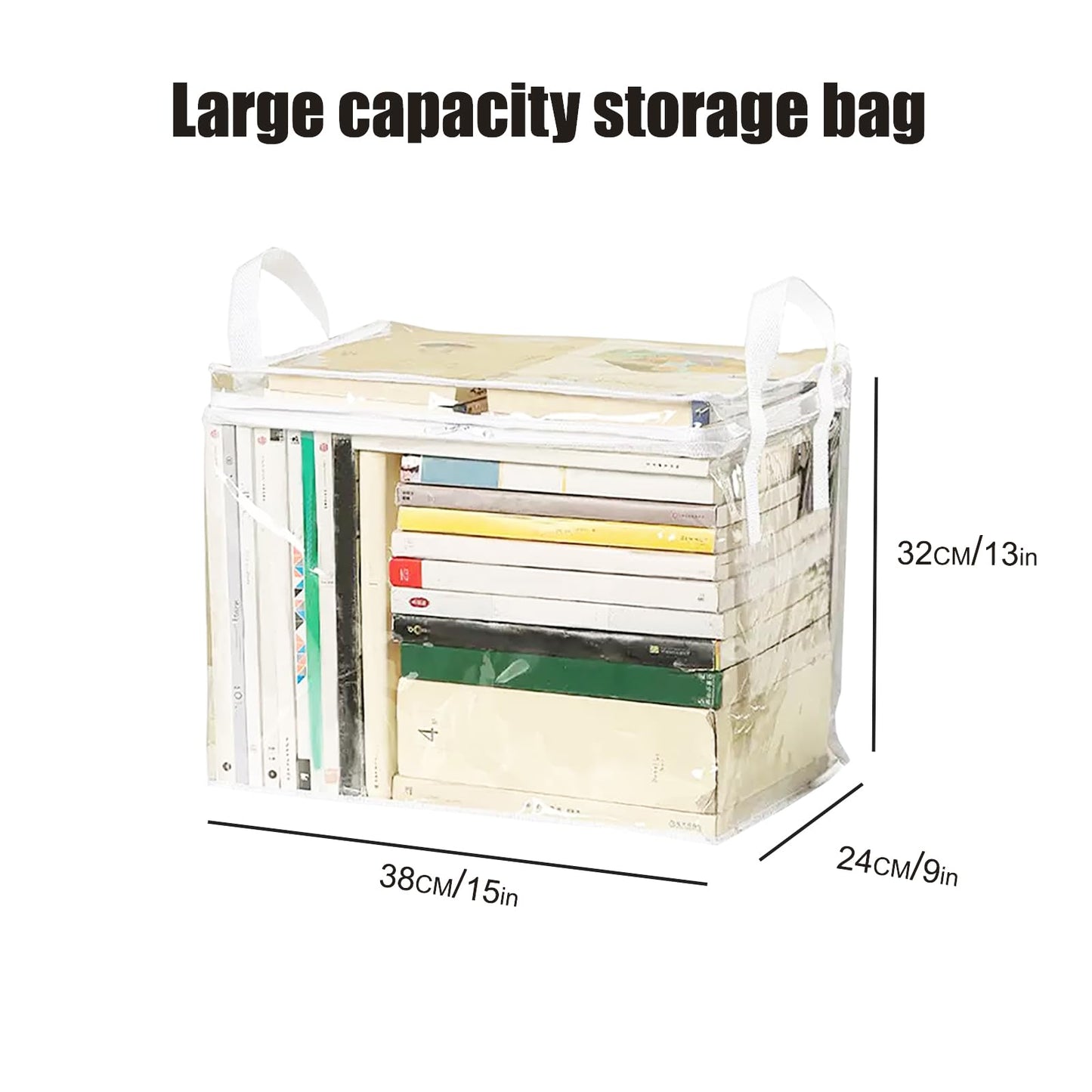 6-Pack Extra Large Clear Book Toy Storage Bags Plastic Comic Books Organizer Collapsible Book Display Case with Lid and Lifting Handle Suitable for Books and Toys,Size38x24x32cm/15x9x13inches