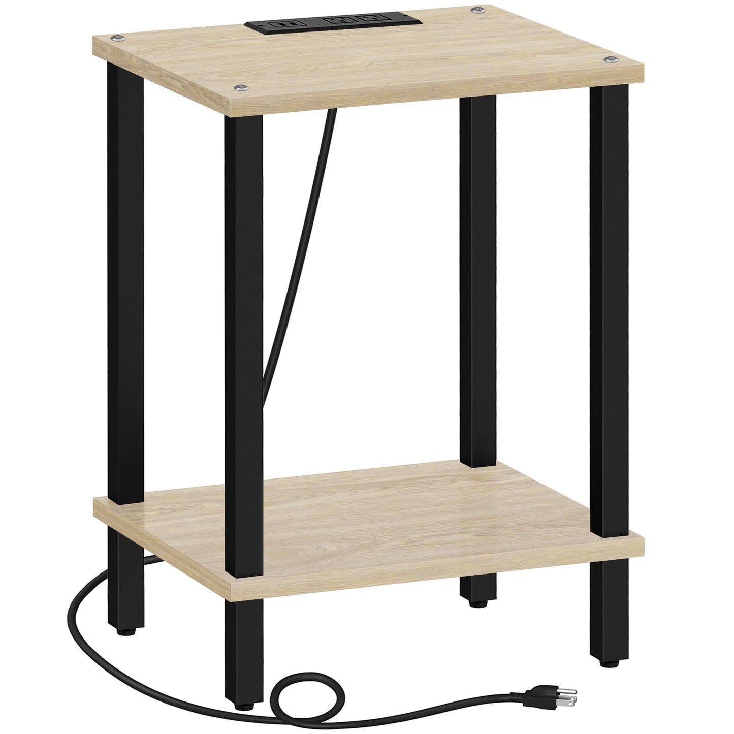 TUTOTAK End Table with Charging Station, Small Side Table with Outlets, Nightstand Bedside Table, 2-Tier Storage Shelf for Small Space, Living Room, Bedroom, Oak TB01BO040
