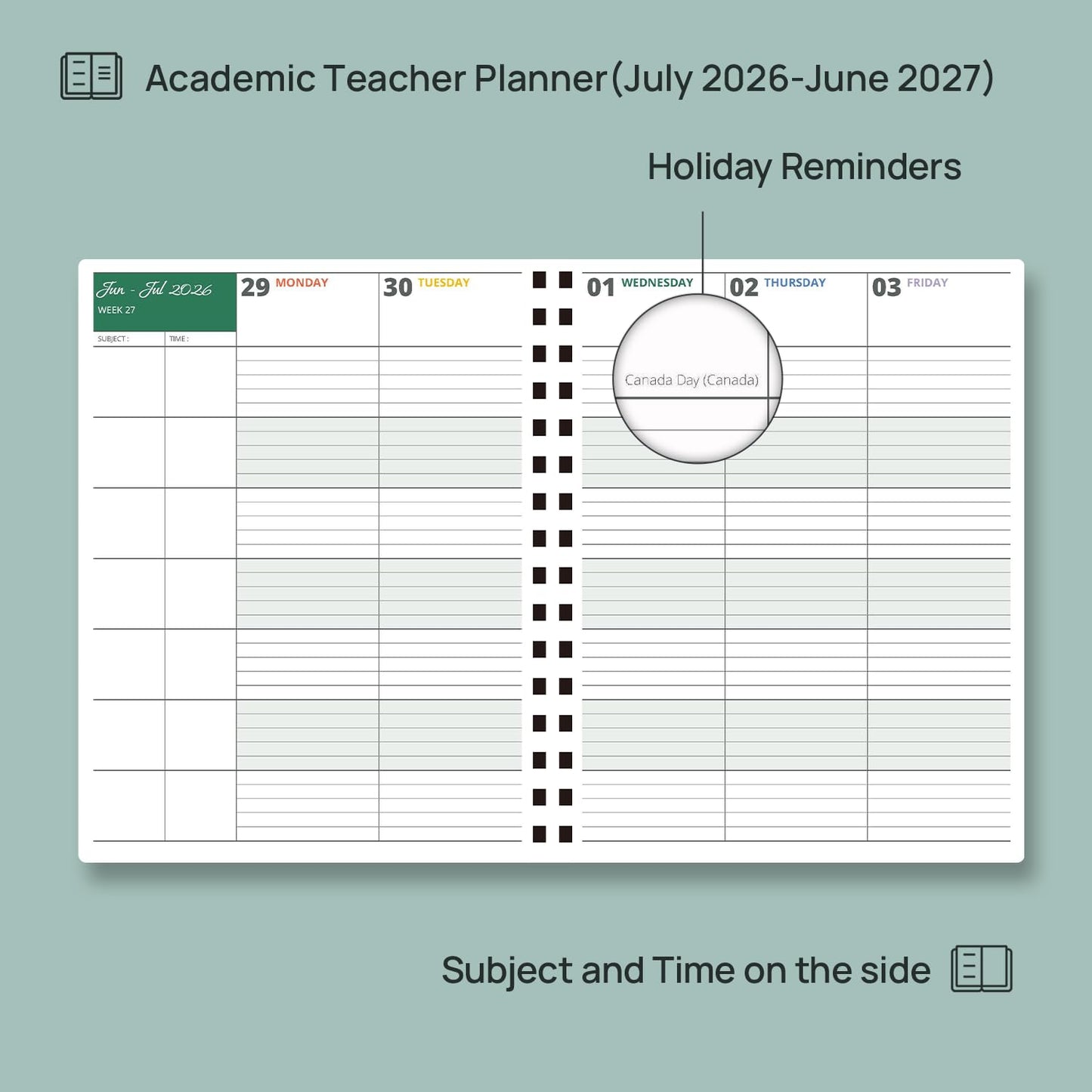 POPRUN Teacher Planner 2026-2027, Letter Size 8.5"x 11", Monthly and Weekly Calendar, July 2026 - June 2027, Hardcover Planner Notebook, Spiral Bound, Teacher Classroom Supplies - Beige