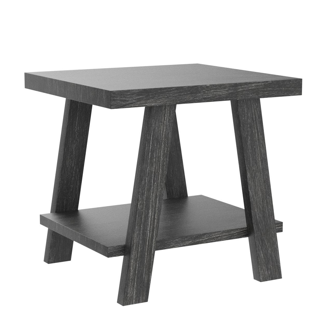 Roundhill Furniture Athens Contemporary Replicated Wood Shelf End Table in Charcoal Finish