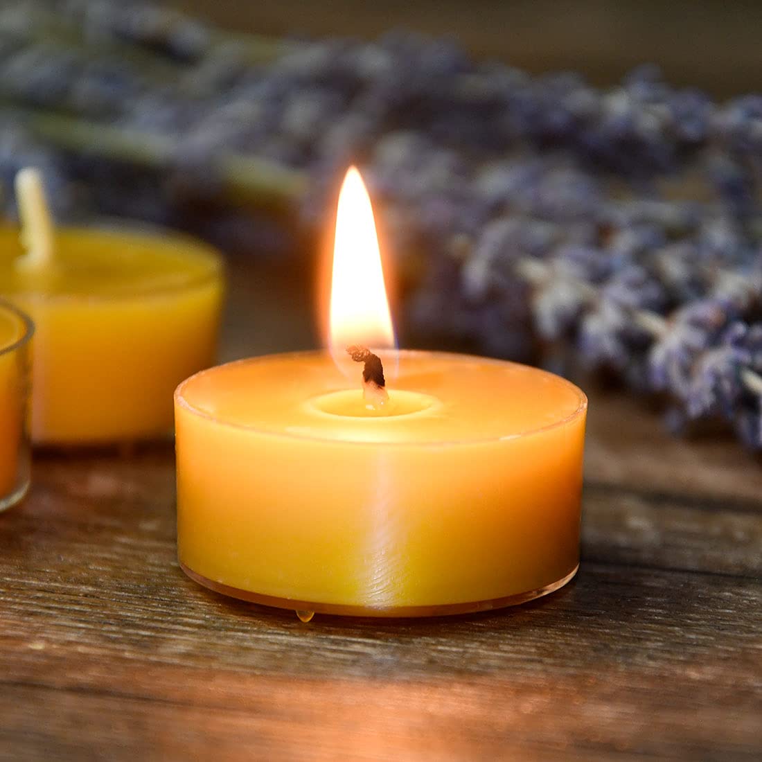Natural Beeswax Tea Candles, DEYBBY 20 Pack Unscented Pure Organic Beeswax Candles in Clear Cup, Great for Home Decoration Bath Relaxation Emergency