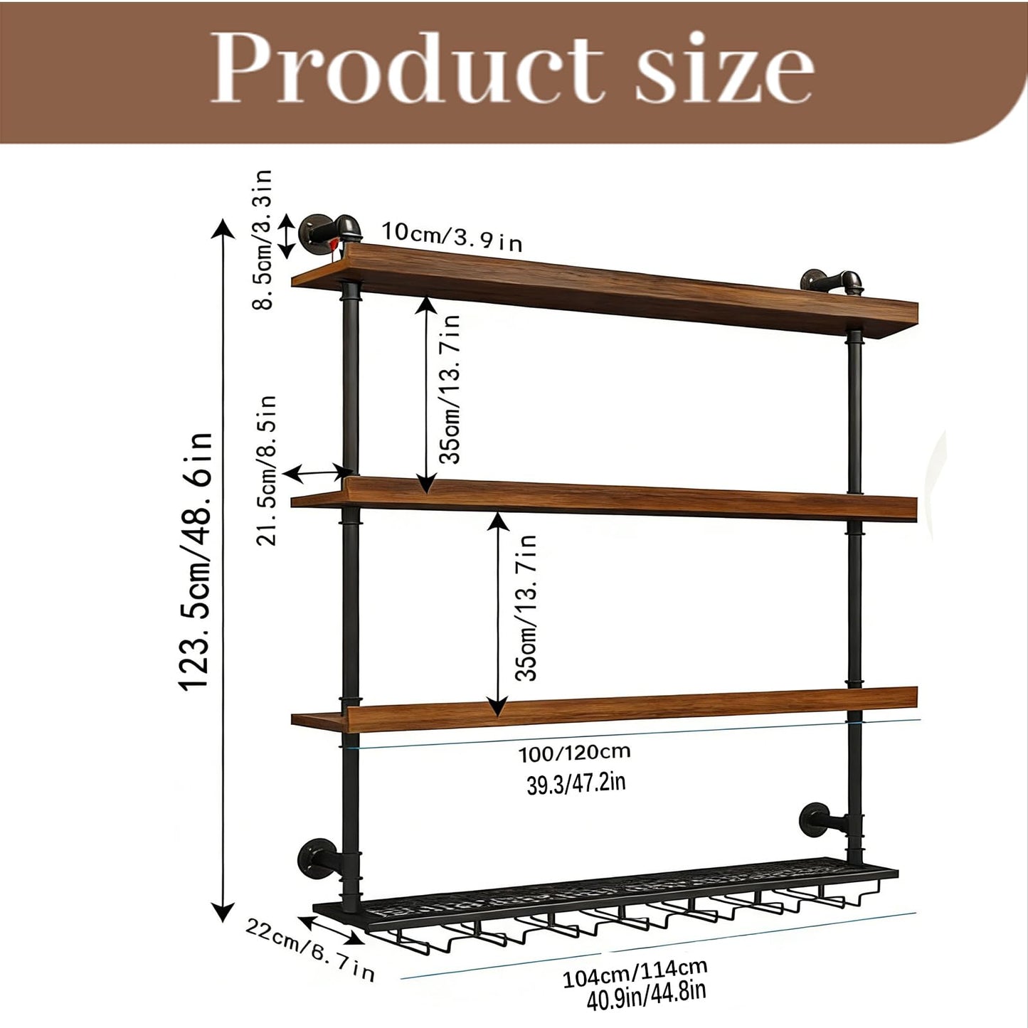 YTALUTTNIE 31.4in Wall Mounted Wine Rack with LED Lights, 4-Tier Industrial Wood Floating Shelves, Metal Wine Glass Rack, Liquor Shelf Storage Organizer for Home Bar, Dining Room, Kitchen, Bar