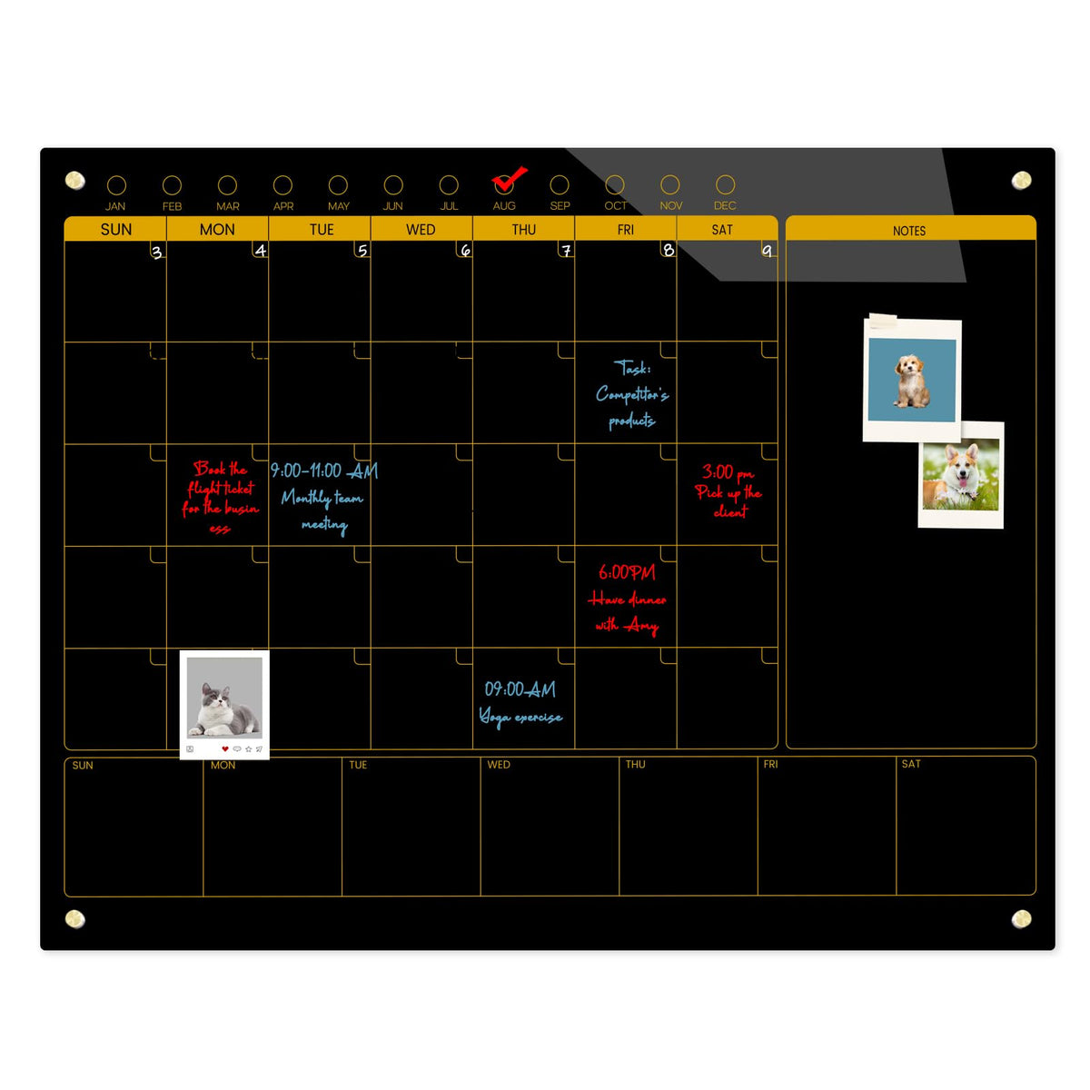 Magnetic Glass Blackboard Calendar 48"x36" Monthly Glass Dry Erase Board for Wall Planner GlassBlack Board Calender Wall Mounted for Office School Home(Black)