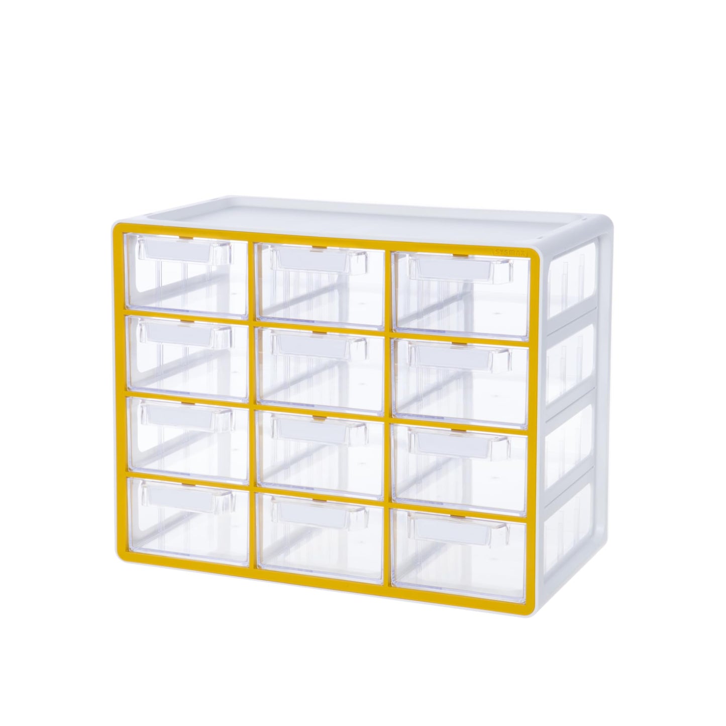 Blue Ginkgo Large 12-Drawer Cabinet – Stackable Clear Organizer for Hardware, Beads, Plastic Bricks, Office, and Craft Storage (Made in Korea, Yellow)