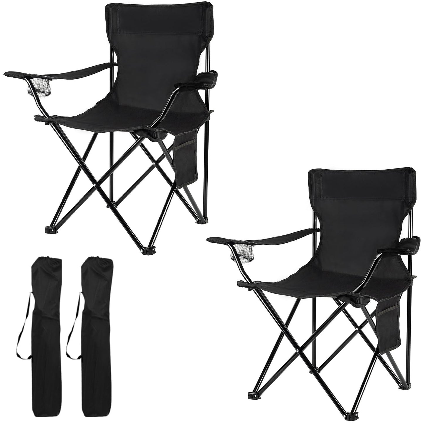 Damei century Folding Camping Chairs, for Beach, Lawn, Yard, 2-Pack Black
