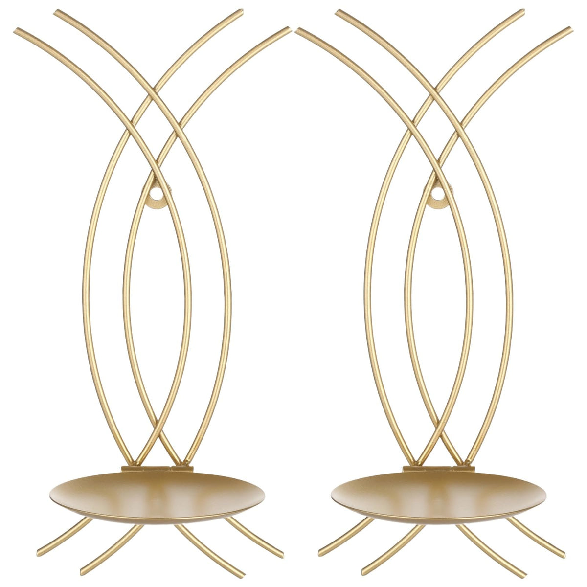 2 Pcs Gold Wall Sconces Candle Holder Set, Metal Iron Wall Mounted Decorative Sconce Rack, Unique Linear Design & Artistic Flair, Hanging Art for Living Room Home Decor