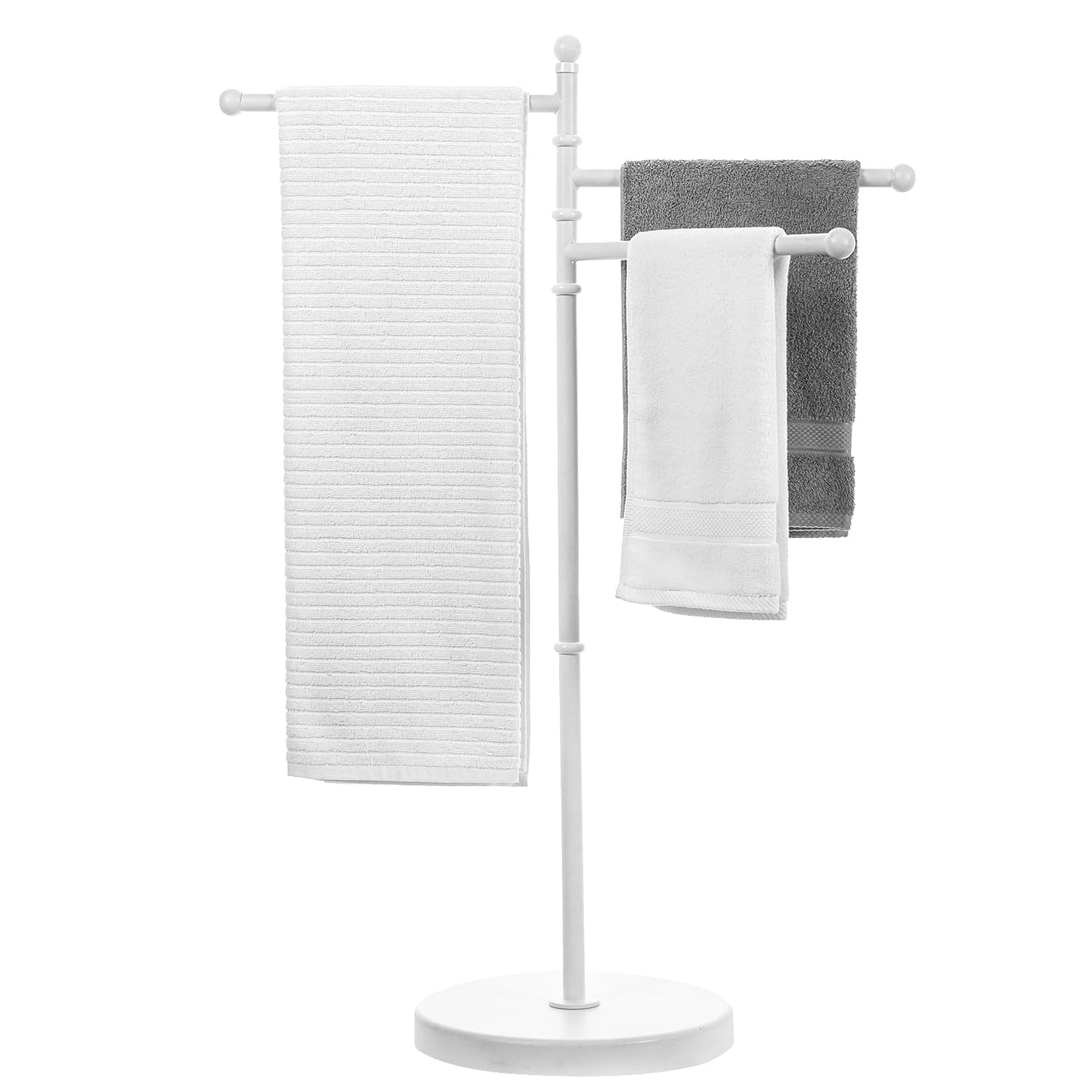 MyGift 40 Inch Bathroom Towel Rack Holder, Free Standing Bath Towel Rack with 3 Swivel Bars, Spa Pool Hot Tub Valet Accessories Stand for Drying Towels, Matte White Metal