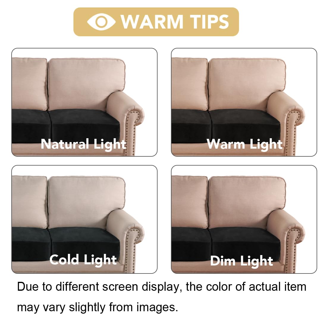 H.VERSAILTEX Velvet Stretch Couch Cushion Cover Plush Cushion Slipcover for Chair Loveseat Sofa Cushion Furniture Protector Seat Cushion Sofa Cover (3 Piece XL Sofa Cushion Covers, Black)