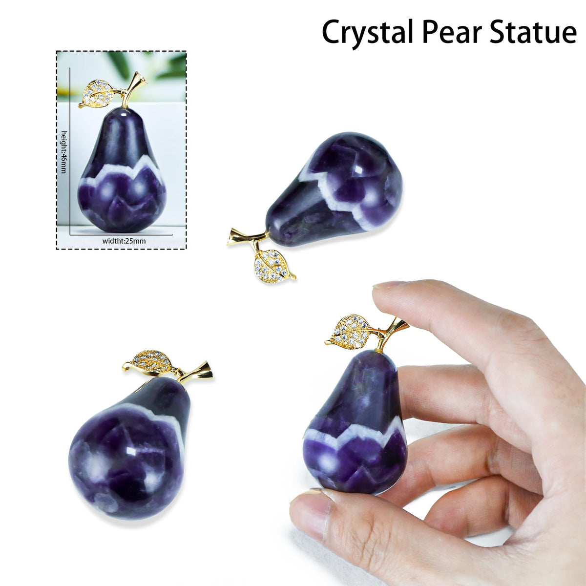 LEADGEM Amethyst Crystal Pear Statue Home Ornament Decor Quartz Fruit Pears Sculpture Collectible Figurines Paperweight for Home Kitchen Tabletop Centerpiece