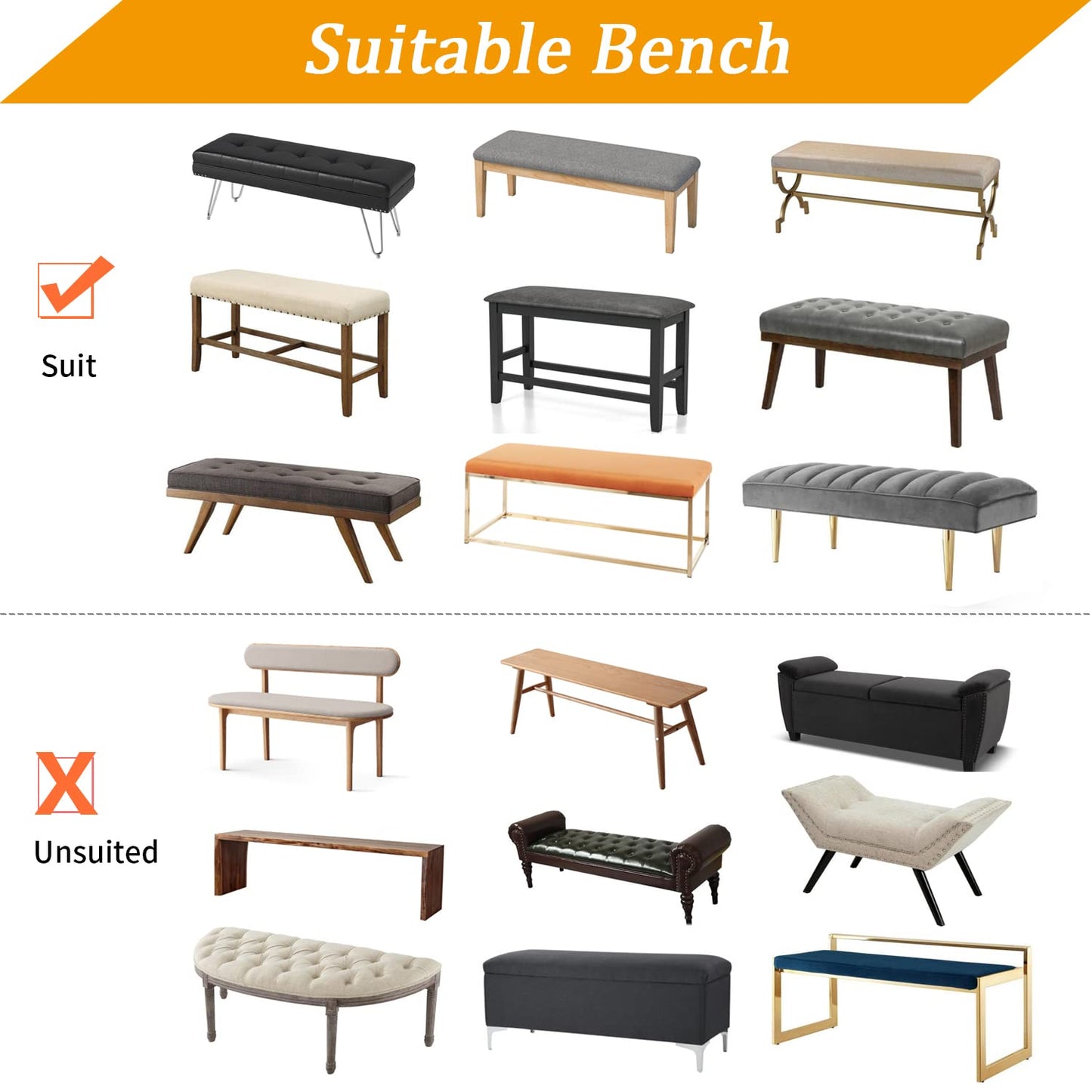 Fuloon Stretch Jacquard Dining Bench Cover - Anti-Dust Removable Bench Slipcover Washable Seat Cushion Protector for Bedroom, Kitchen, Hotel, Banquet (Black)
