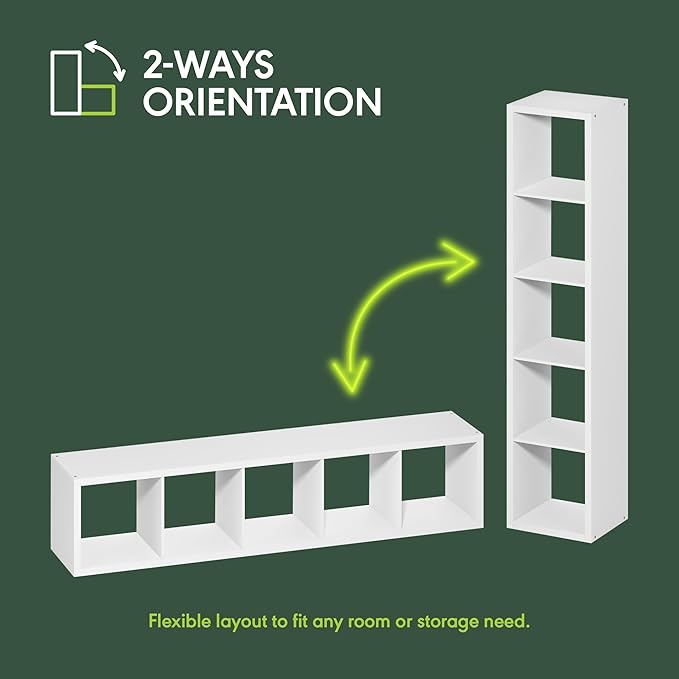 Furinno Cubicle Book Shelf, Vertical 5-Cube Bookshelf, Extra Thick Horizontally