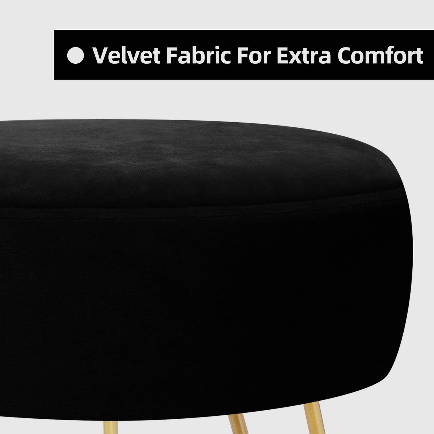 YOONIC Velvet Soft Modern Vanity Footstool -Round Footrest Stool Ottoman Side Table Seat Dressing with Golden Metal Leg and Sponge Filling,Upholstered Foot Rest, for Living Room and Bedroom Black