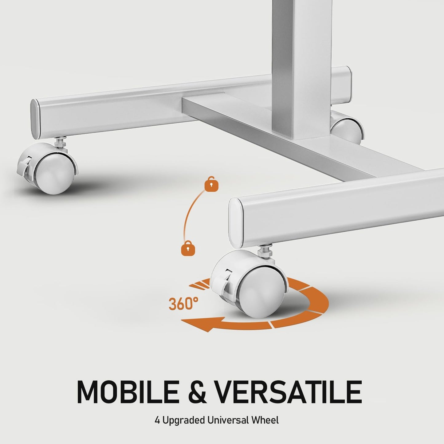 JUNHEDAMAI Mobile Standing Desk Adjustable Height, Portable Rolling Laptop Desk with Lockable Wheels and Hook, Sit Stand Up Desk, Standing Rolling Cart Desk with Gas Spring for Home, Office, Hospital