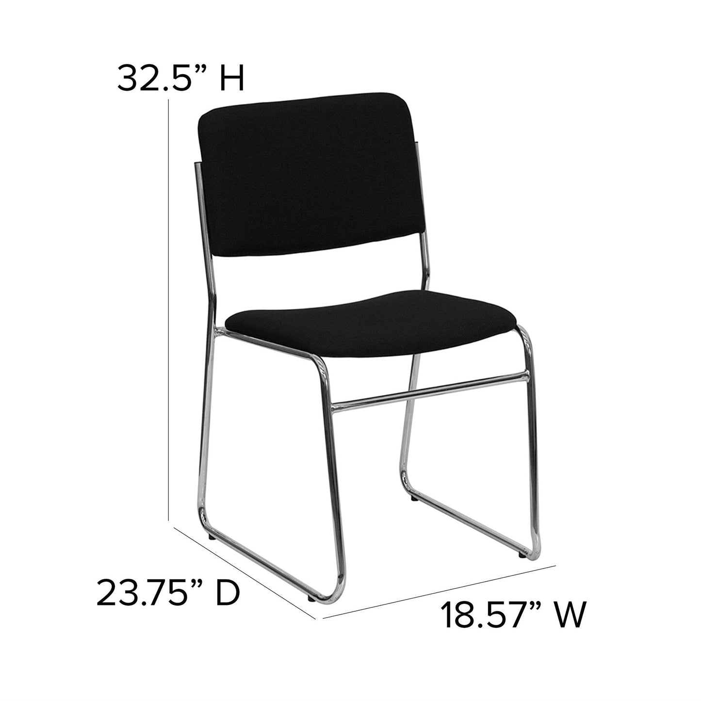 Flash Furniture HERCULES Series 500 lb. Capacity Black Fabric High Density Stacking Chair with Chrome Sled Base
