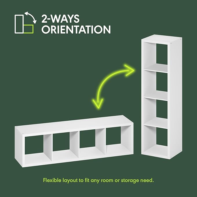 Furinno CUBICLE Book Shelf, Vertical 4-Cube Bookshelf, Extra Thick Horizontally