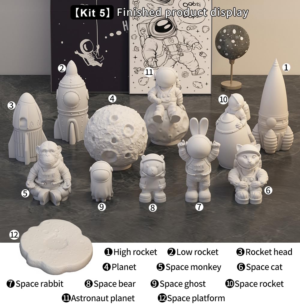 Space Planet Resin Molds Silicone，【8-piece Set】 Epoxy Resin Space Astronaut Silicone molds,3D Resin Spaceballs Molds, Small Rocket Silicone Model, Space Rabbit DIY Gift Sets for Teens (【Kit 4】)