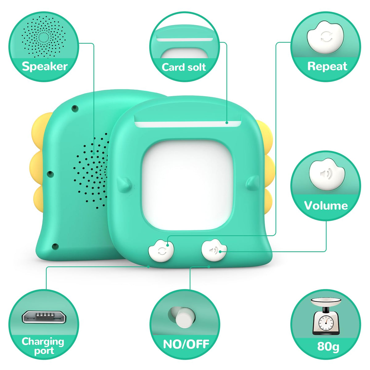 Kidzdo Dinosaur Sight Words Talking Flash Cards for 2 3 4 5 6 Years Old Boys and Girls, Easter Stuff Birthday Gifts for Toddler, Pocket Speech Learning Toys Helps Language Delay Kids, Green