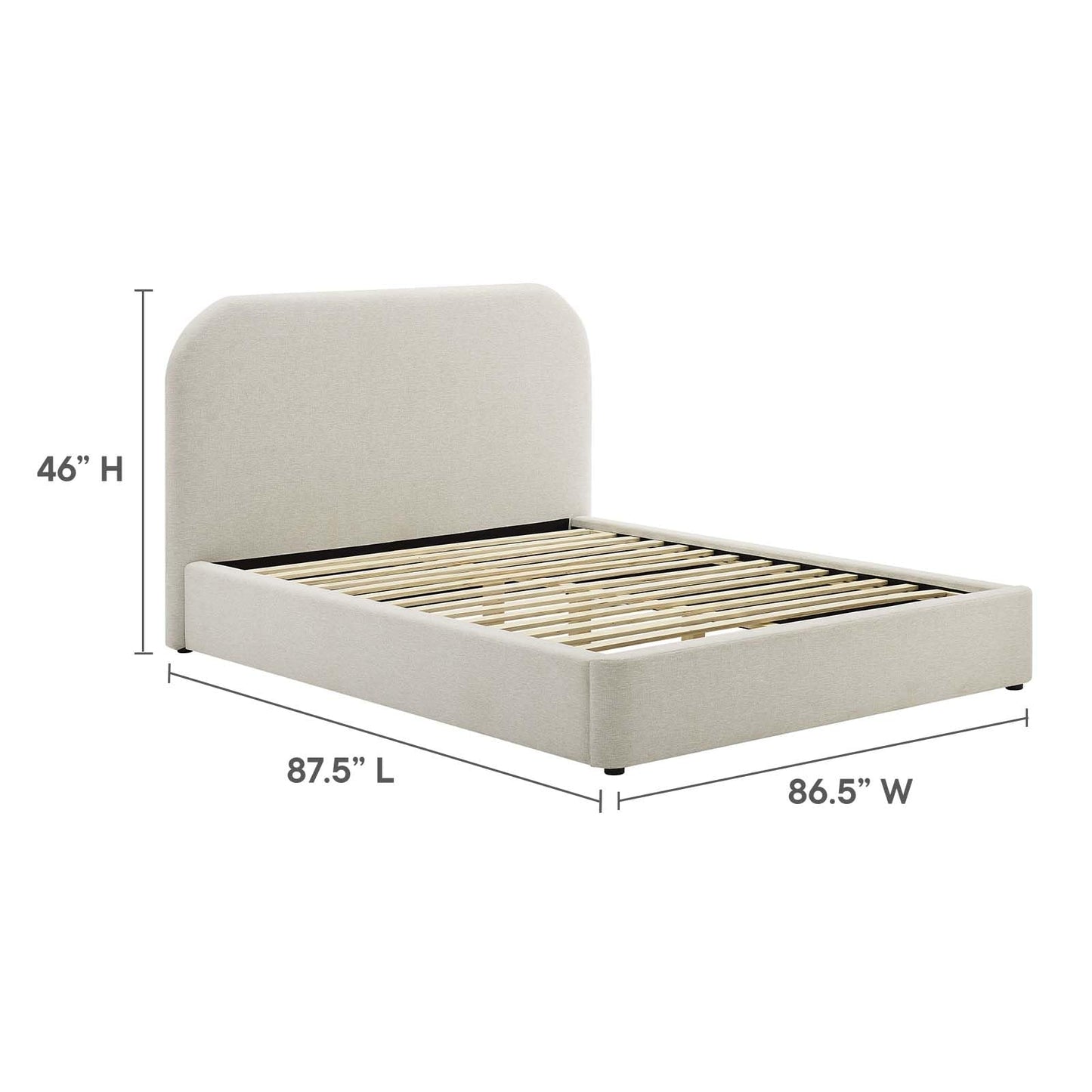 Modway Keynote Modern King Size Bed Frame with Curve Shaped Headboard in Heathered Weave Ivory, Woven Heathered Fabric Upholstery, King Size Platform Bed, Soft Cloud Bed Frame, No Box Spring Needed