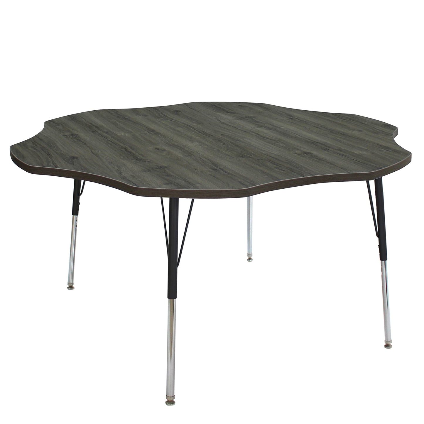 FDP Flower La Madera Flower Activity Table (60 inch), Standard Legs with Swivel Glides, Adjustable Height 19-30 inches Modern Professional Woodgrain Laminate Tabletop - Gray Wood/Black