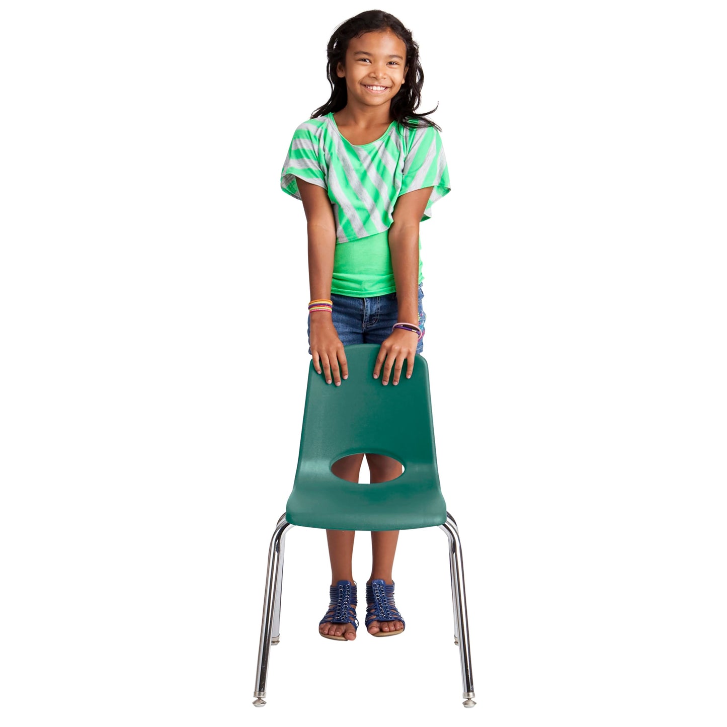 FDP 16" School Stack Chair, Stacking Student Seat with Chromed Steel Legs and Swivel Glides for Classroom, Homeschool or Office - Green, 11560-GN