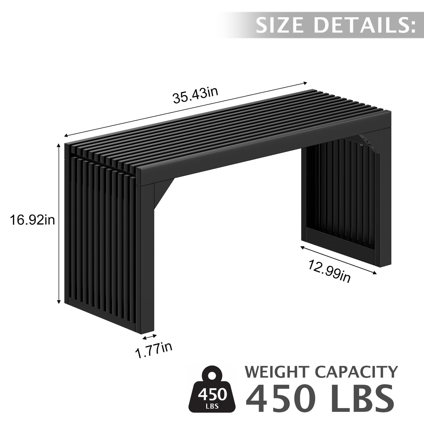 MODCART 35" Solid Wood Bench, Black Entryway Bench with Storage, Modern Shoe Bench, Narrow Bench for Entryway, Living Room, Kitchen