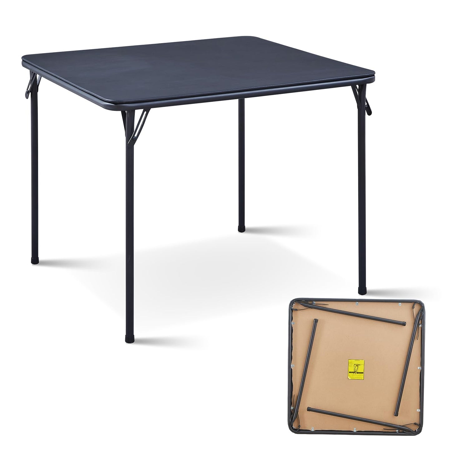 CHAIRABLE Square Folding Table, Portable Heavy Duty Card Table with Vinyl Top, Indoor Outdoor Foldable Table for Party, Picnic, Camping, Office & Events (Black)