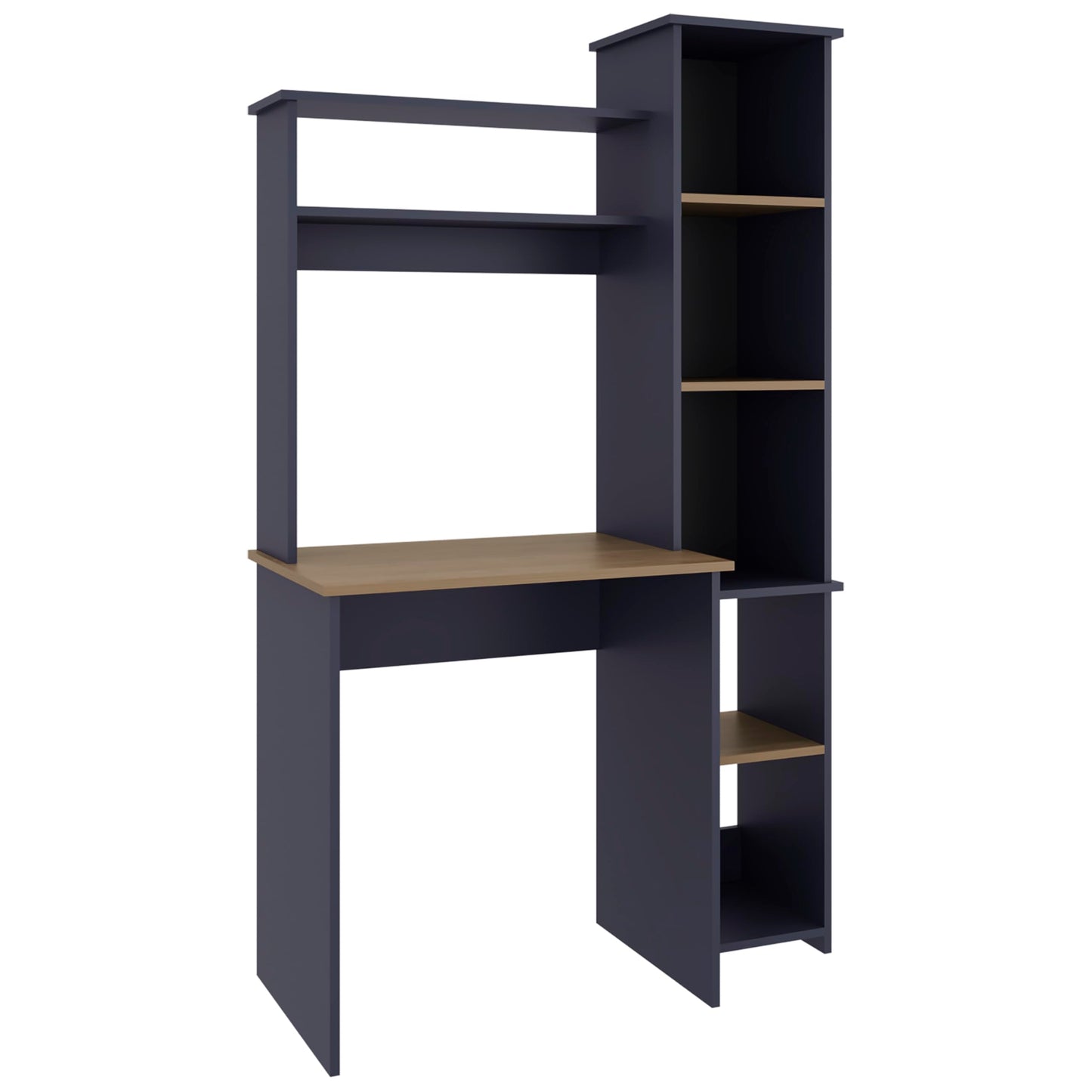 TUHOME Versalles Writing Desk with Large Monitor Shelf,Keyboard Tray and Five Side Open Storage Compartments,Modern Space-Saving Office Desk for Studios,Workspaces or Bedrooms, Functional Organization